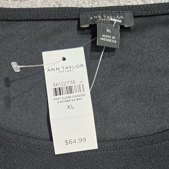 Ann Taylor Factory NWT Black Mixed Media Top Striped Sleeves Office Preppy - Picture 6 of 8